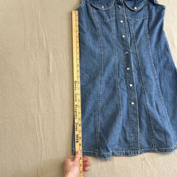 Xhilaration 90s Denim Overall Dress Large Mini Y2K Retro Pearl Snap - Picture 8 of 11